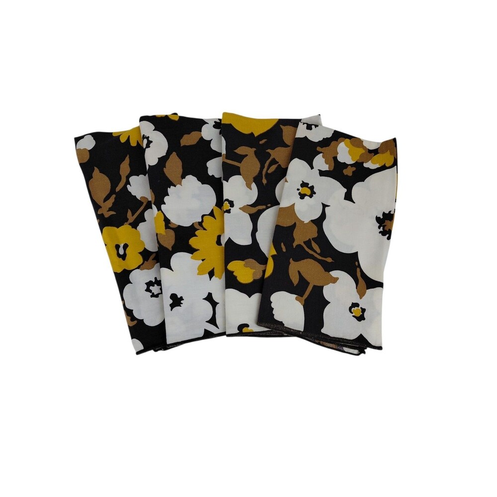 Cloth Napkins Set of 4 Mod Flowers Black Yellow White 17x17.5